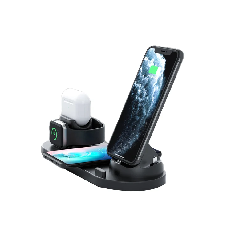 

qi certited phone holder 6 in 1 wireless charger for iwatch 1 2 3 4 5/iphone/Samsung/LG/Xiaomi