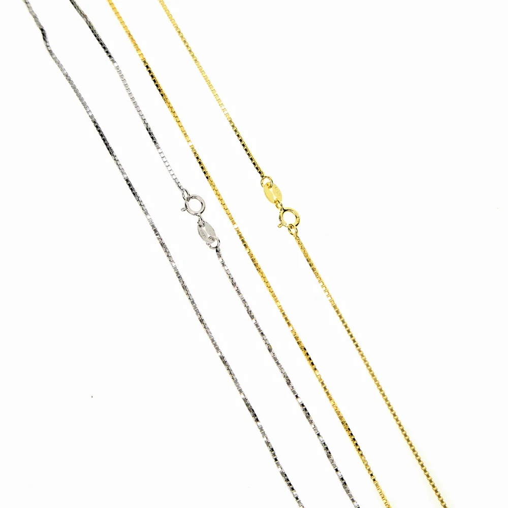 

2021 high quality silver gold plated 0.65mm 1mm thickness delicate shinny box chain italian sterling silver chain, Picture