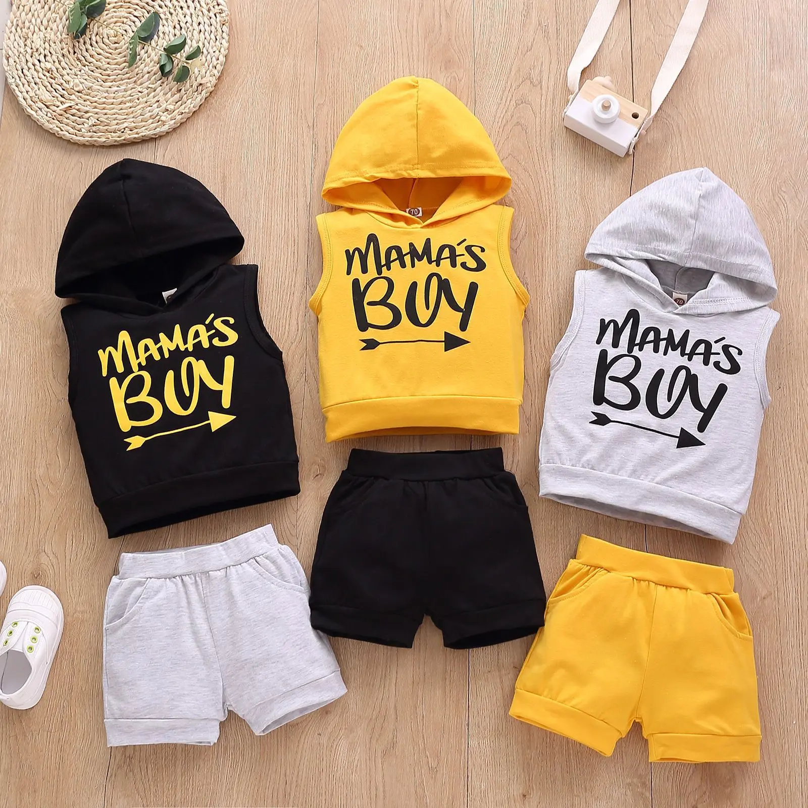 

Toddler infant baby clothes Summer hoodie tops+short pants 2pcs outfits Boutique boys clothing sets