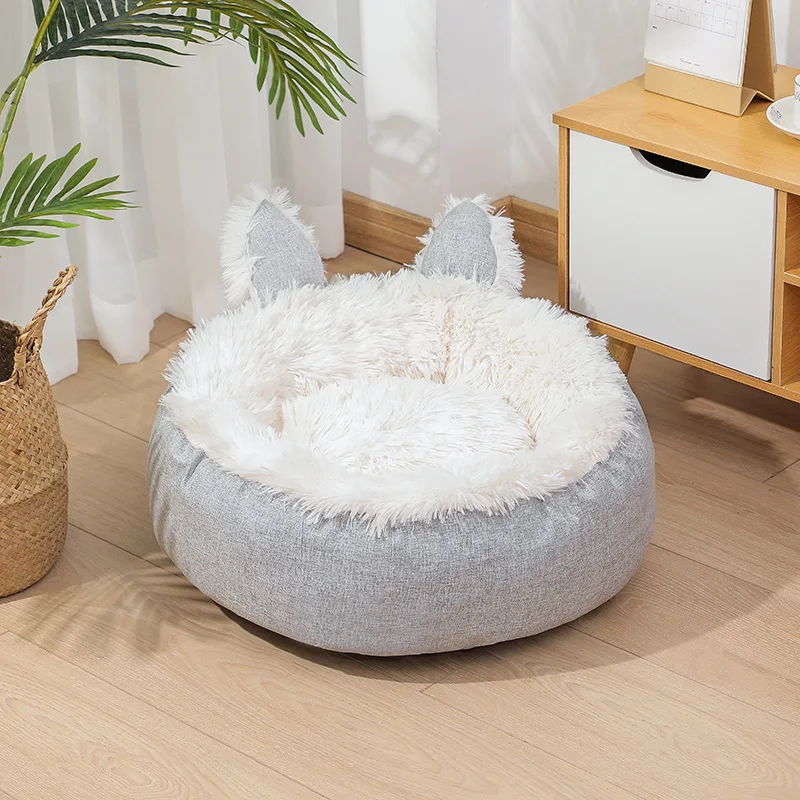 

pet bed long plush ramie animal shape detachable bed for cats and dogs