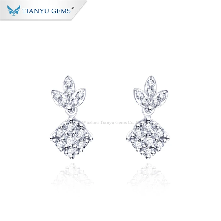 

Tianyu gems fruit pineapple design 10k real gold moissanite diamond women stud screw back earrings, White gold