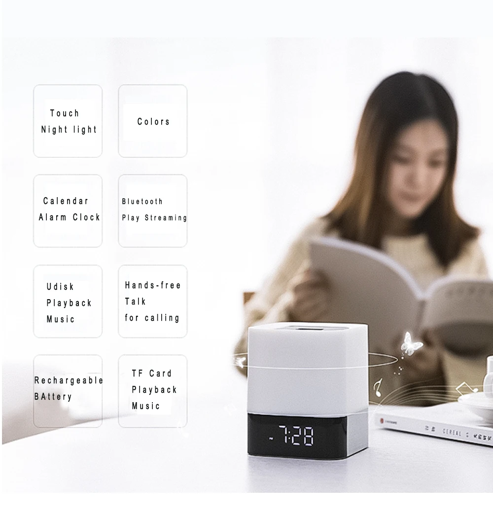 musky-DY28 factory direct selling Home Portable Hand Free LED Display Alarm Clock Bluetooth Speaker With Touch Night Light - ANKUX.COM
