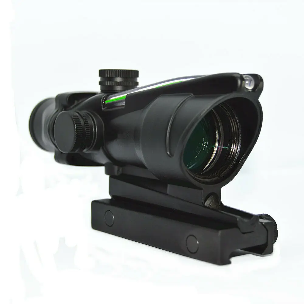

Air gun hunting riflescope green dot Compact tactical Military Optic sight with Mount ACOG 4X32 scope with red fiber, Matte black