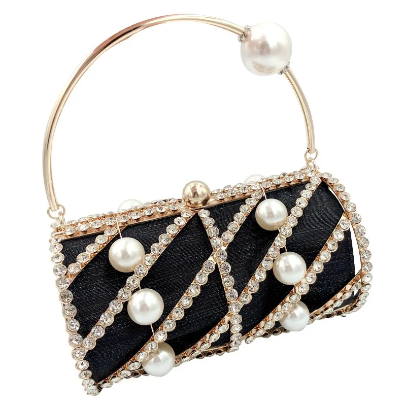 

Luxury Cylindrical Hollow Out Clutch Bag Diamonds Crystal Evening Party Pearl Bags Handbags Ladies Purses Metal Bucket, Beige / black/pink