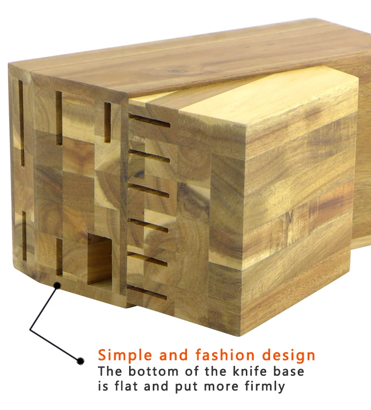 Simple Design Acacia Wood 12pcs Set Wooden Knife Block