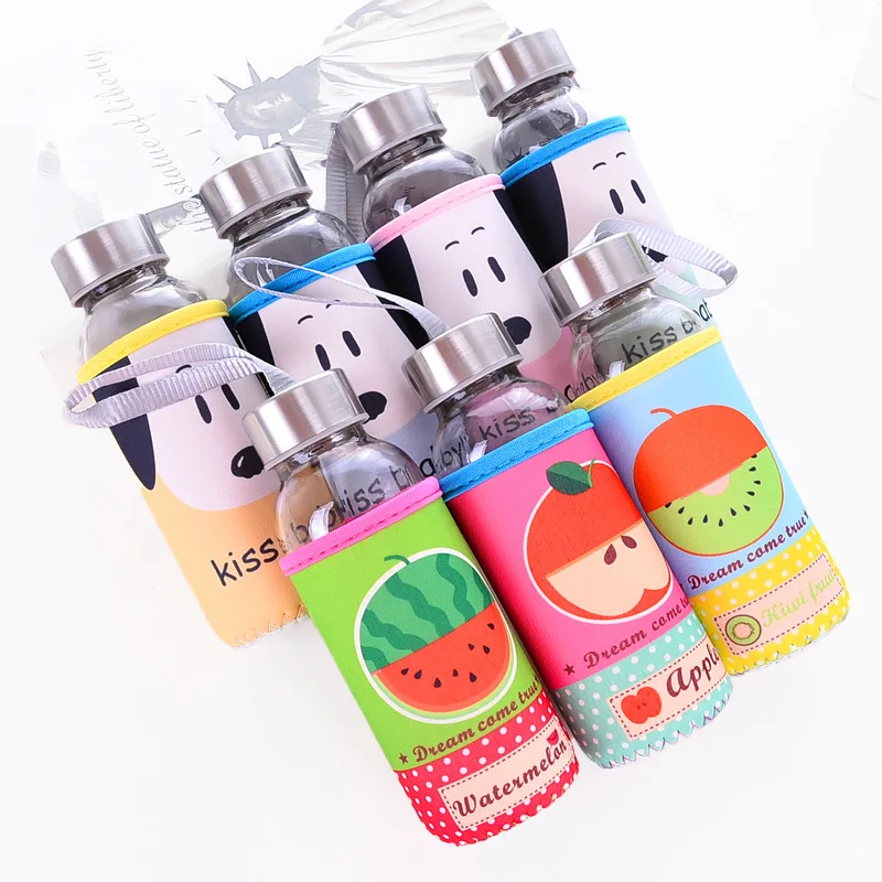 

H789 Cute Cartoon Animal Hanging Rope Portable Large Capacity Sports Glass Cup Leakage Proof Multi Style Cover Glass Bottle, Multi colour