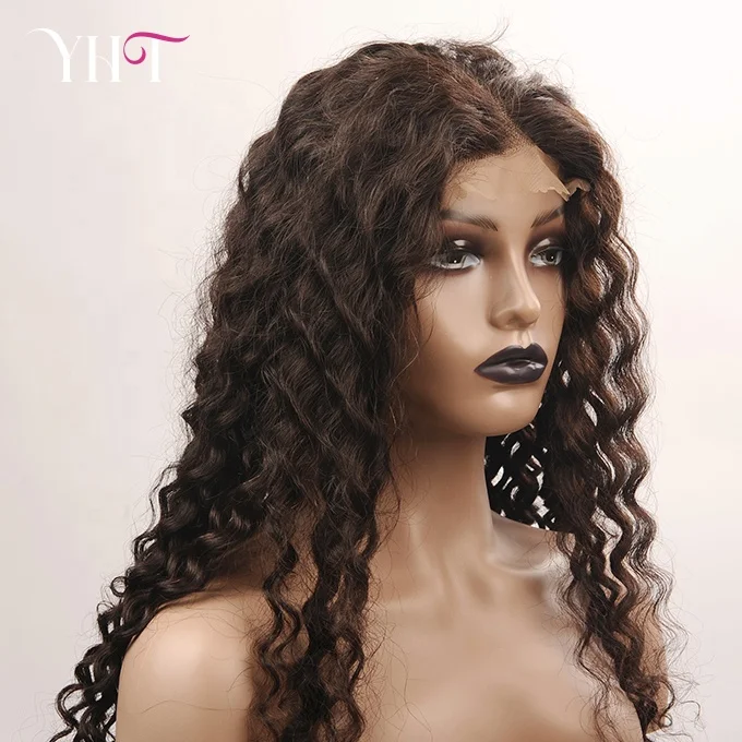 

24 inch Good quality lace front wigs Water Wave Natural Black Color Mink Brazilian Hair