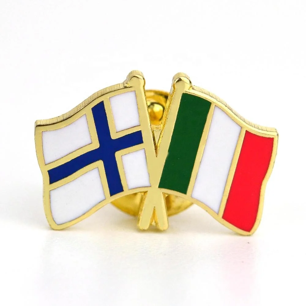 No Minimum Custom Oem Made Metal Crossed Two Country National Gold Double Flag Lapel Badge Pin Enamel Color