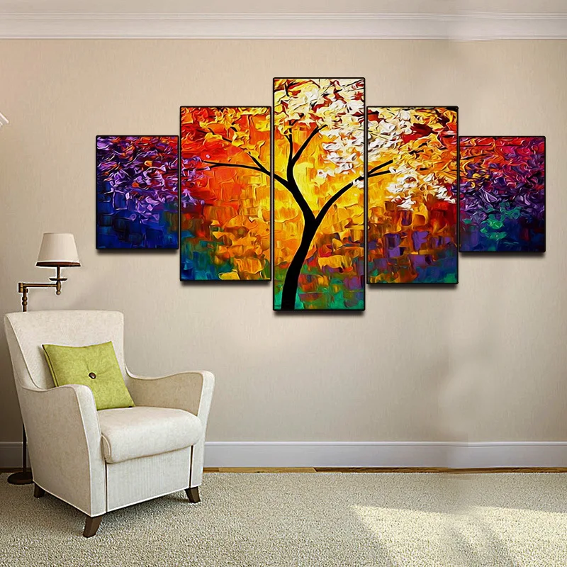 

Art Wall Picture Canvas Print Tree 3D Beautiful Scenery Decoration Home 5 Panel Landscape Oil Painting
