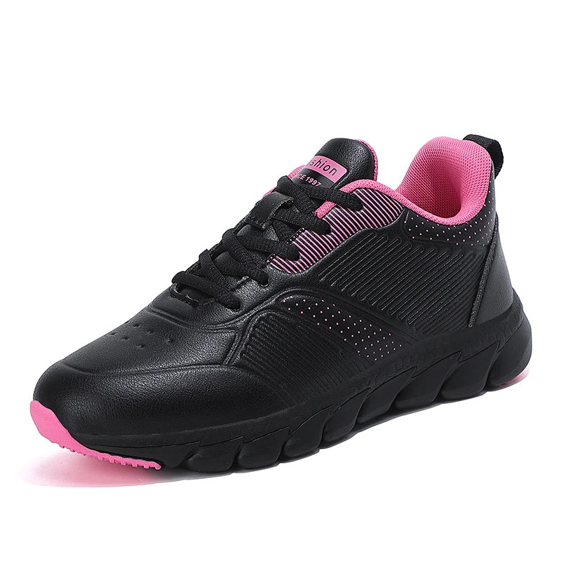 

Ladies Fitness Walking Shoes Women Casual Sports Shoes, Black/white/black+fuschia