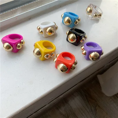 

Wholesale Candy Color Transparent Resin Finger Ring Big Geometric Square Round Irregular Chunky Rings