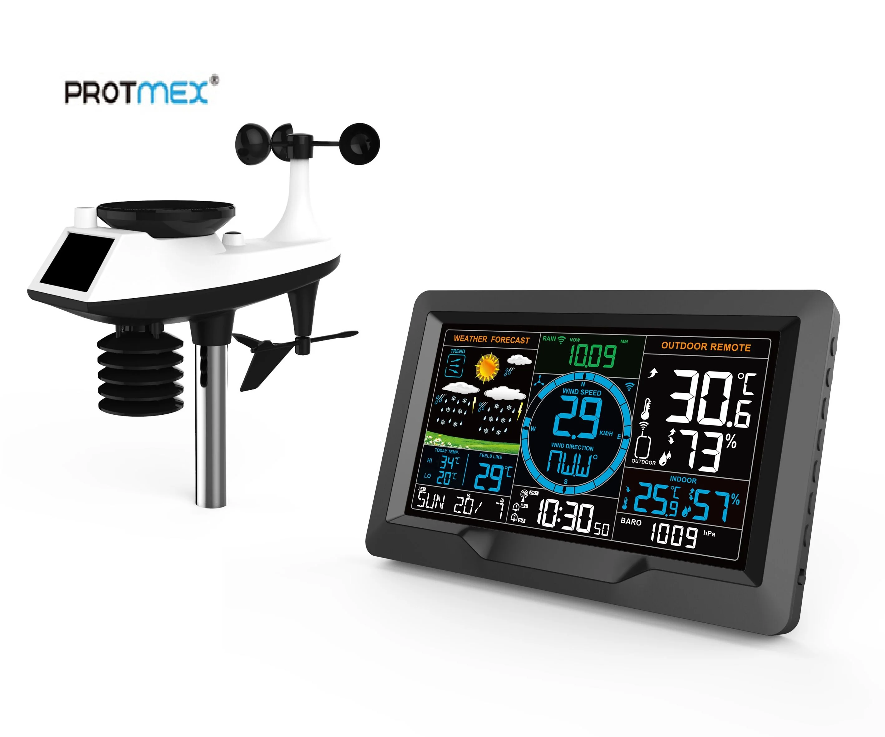 
PT3390A Professional weather station clock with hygrometer thermometer rainfall and wind speed display weather forecast clock 