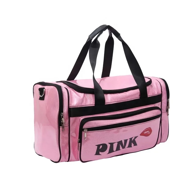 

custom glitter gym dance bag Spend a night Overnight bag duffle wap loading bling bling pink Travel tote duffle luggage bag, 10