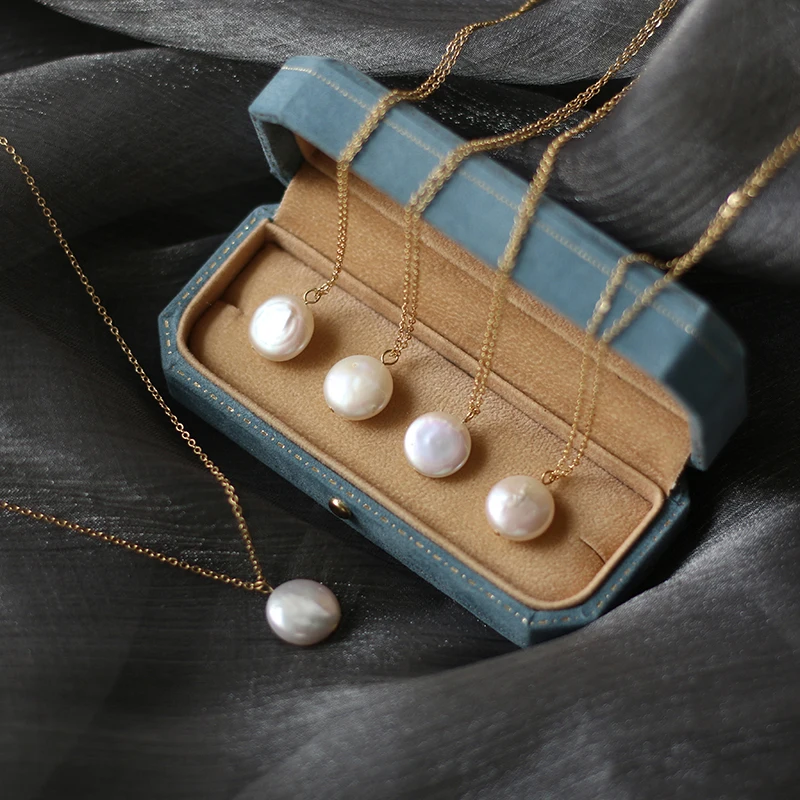 

hot selling gold chain round natural freshwater pearl necklace