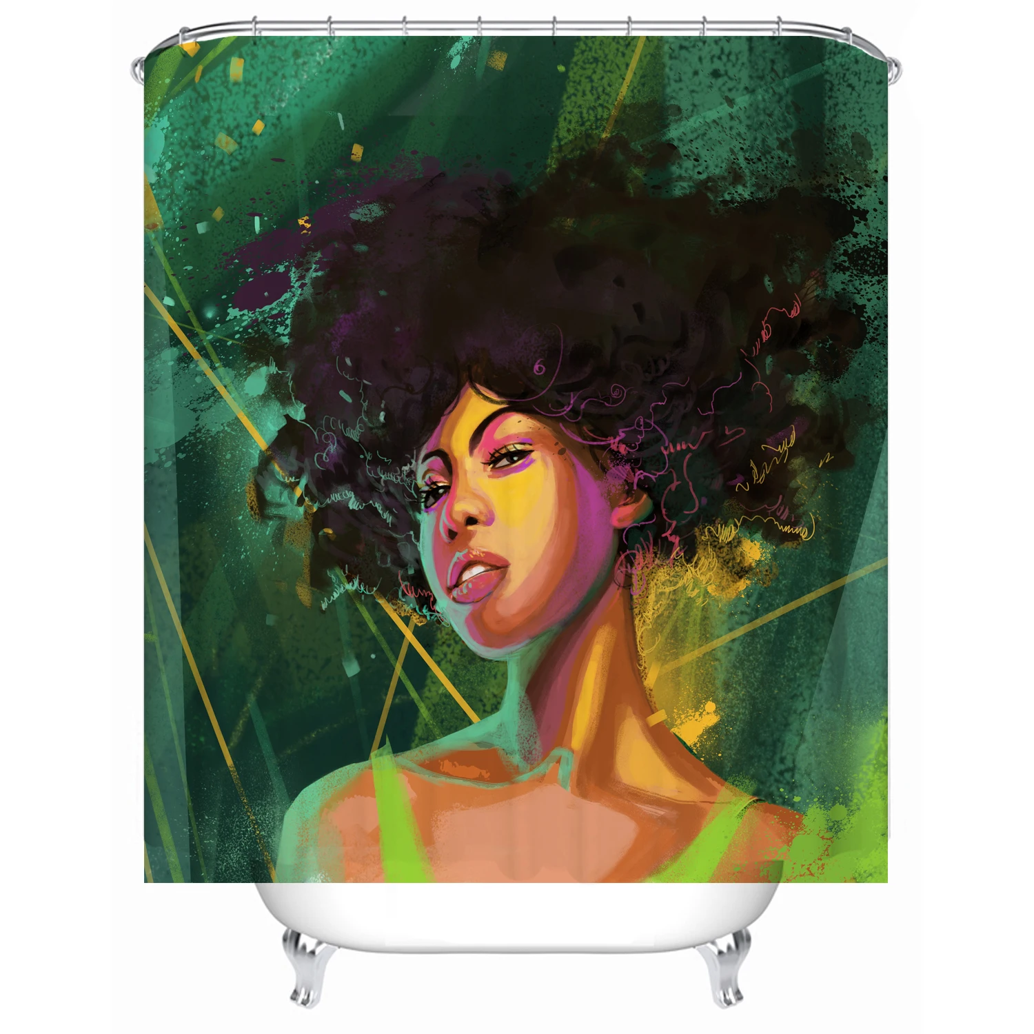 

Waterproof Fabric Shower Curtain Liner Covered Bathtub African Woman American Black Girl Print Bathroom Curtains