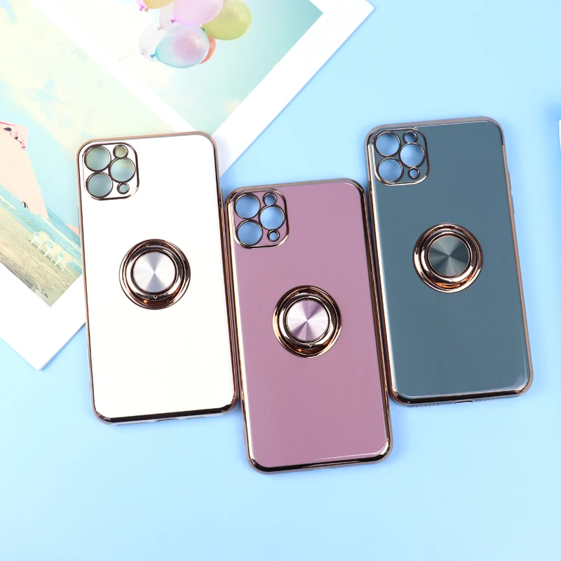 

2020 new design Electroplating Phone Cases with microfiber inside For Iphone 11 Iphone 12 cellphone bracket cover, 6 colors