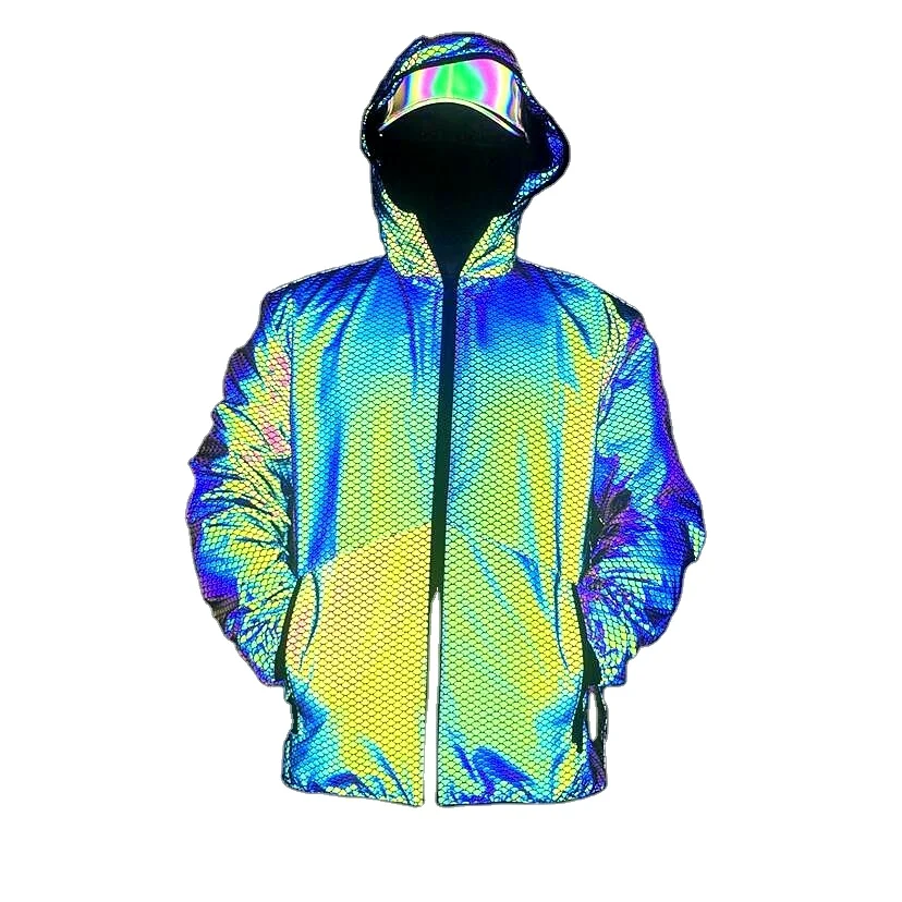 

Wholesale Fashion Customizable Colorful Fish Scale Safety Reflective Jacket Men