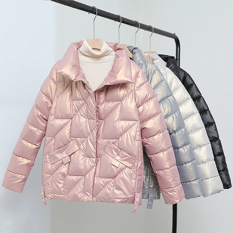 Glossy Short Down Cotton Coat Female New Korean Version Overcoat Wild Stand Collar Cotton Clothes Loose Winter Padded Jacket