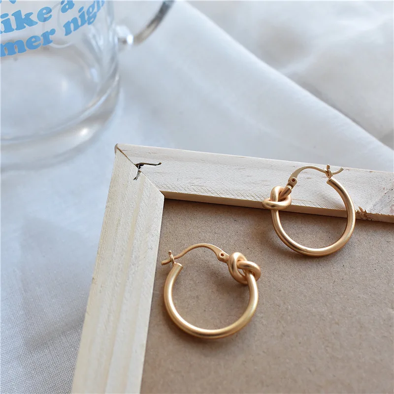 

Vershal Fashion Matte Gold Metal Brass Tie Minimalist Round Earrings Jewelry For Women