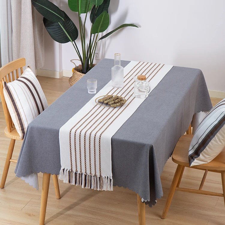 

2021 New Chinese designunique stripe jacquard hand made woven custom BOHO wedding farmhouse home decor dinning table runner, 3color as picture