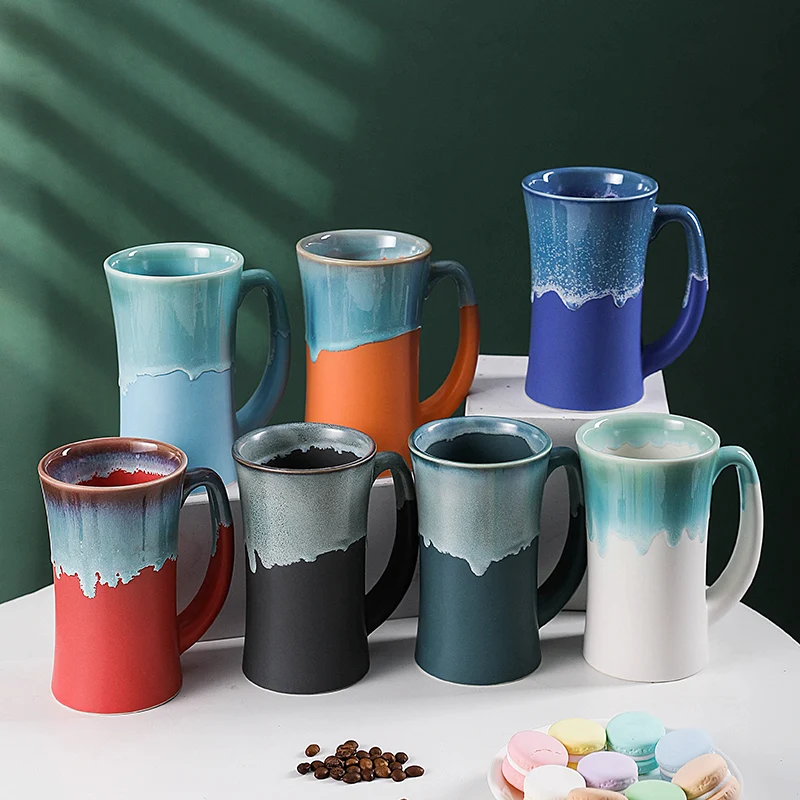 

Wholesale custom high quality Colorful 570ML High Capacity Ceramic Coffee Mug gift for Couples hotel bar Beer Cup with handle