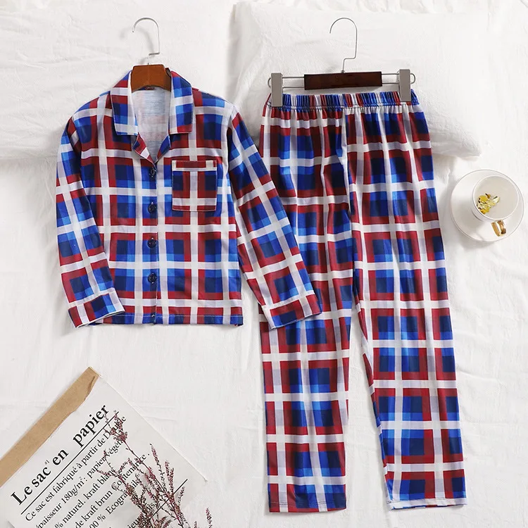 OEM bulk wholesale pajamas for girls kids Blue and red plaid is skin-friendly and soft loungewear sets Pj Pjs Pyjamas