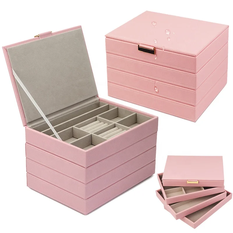 Popular light color stacker style pu leather jewelry storage box.jpg