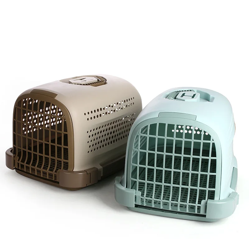 

2020 Wholesale Fashion Air Transport Teddy Bichon Dog Cat Consignment Box Out Portable Cat Air Cage, Brown blue green pink