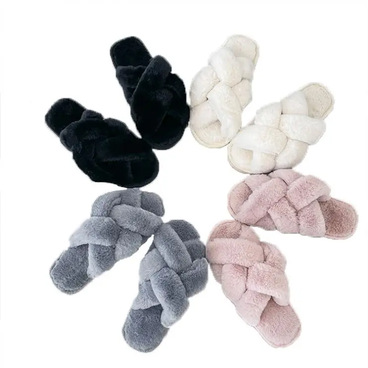 

2021 new autumn and winter fashion slippers indoor and outdoor warm furry slippers for women D11706, Black/grey/beige/pink