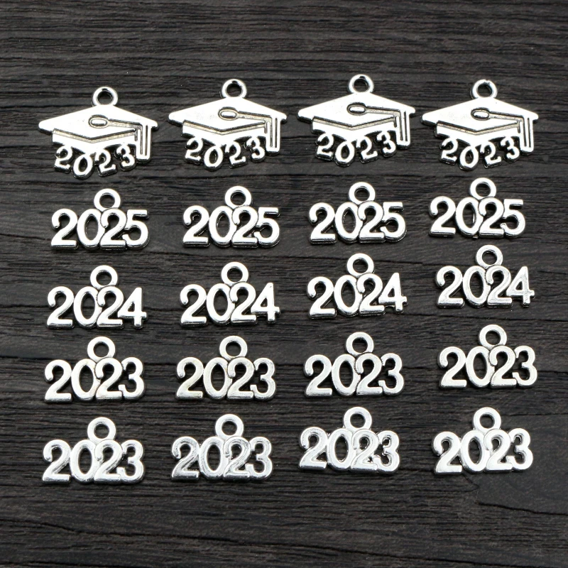 50pcs 9x14mm Year Number 2023 2024 2025 Pendant Charms DIY Jewelry Making Jewelry Finding Antique Silver Plated Accessories