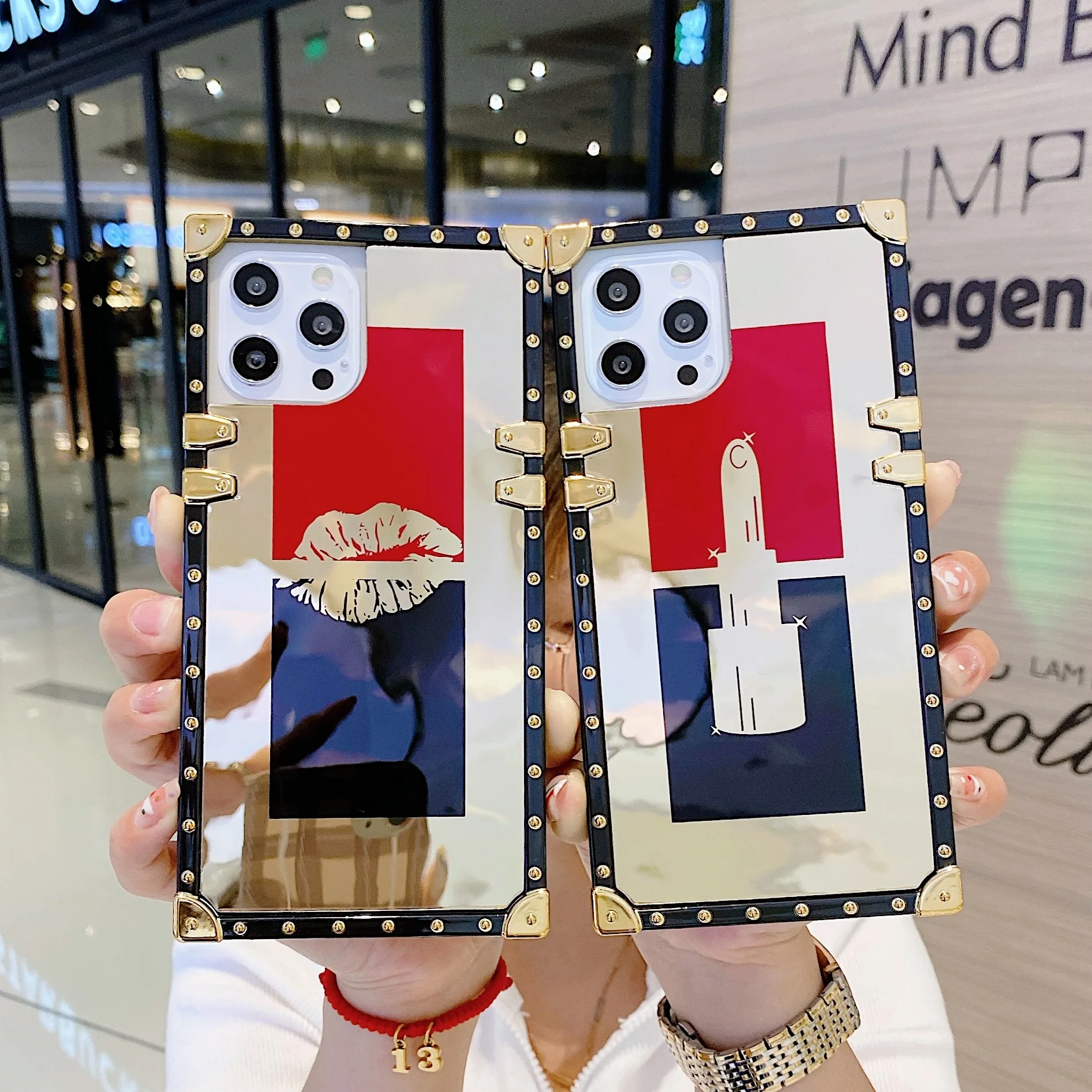 

Luxury Women Gilding Square Lips Phone Case for iphone 13 12promax 11pro XR