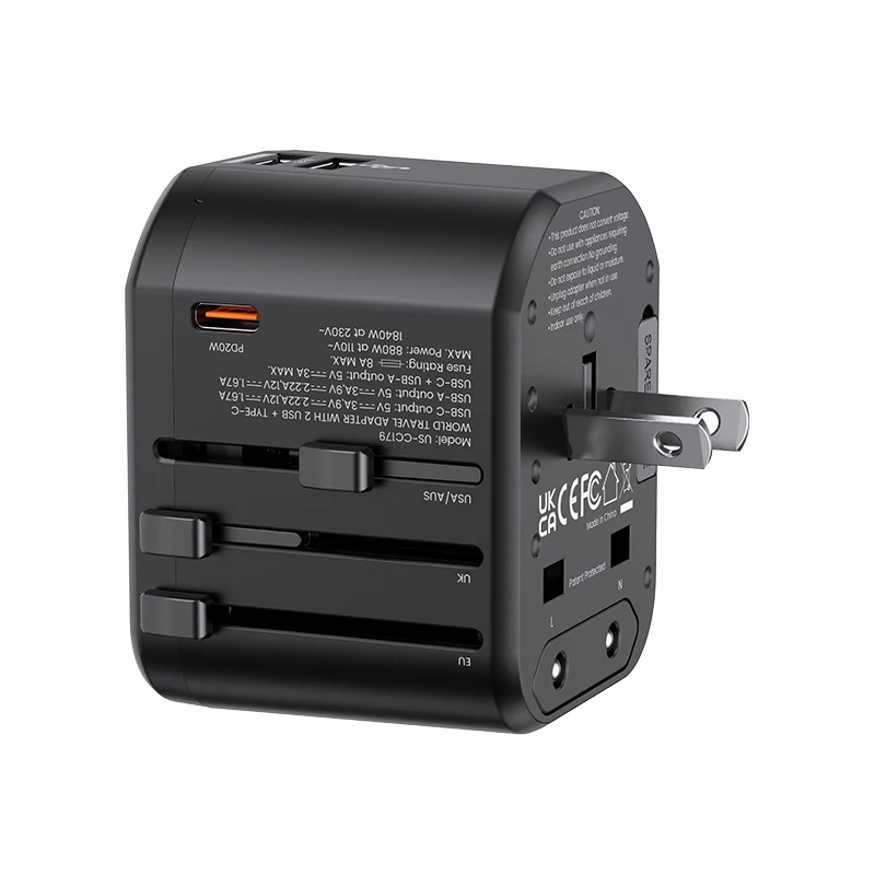 

USAMS OEM Custom US-CC179 T59 20W Dual USB +Type-C Universal Travel Charger (US/AU/UK/EU) Fast Charging Travel Adapter