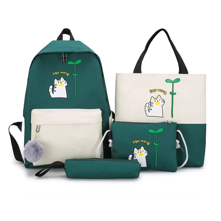 

Hot Sell 4pcs Set Primary Student Girls Backpack School Bag, Yellow, green, blue, black, orange