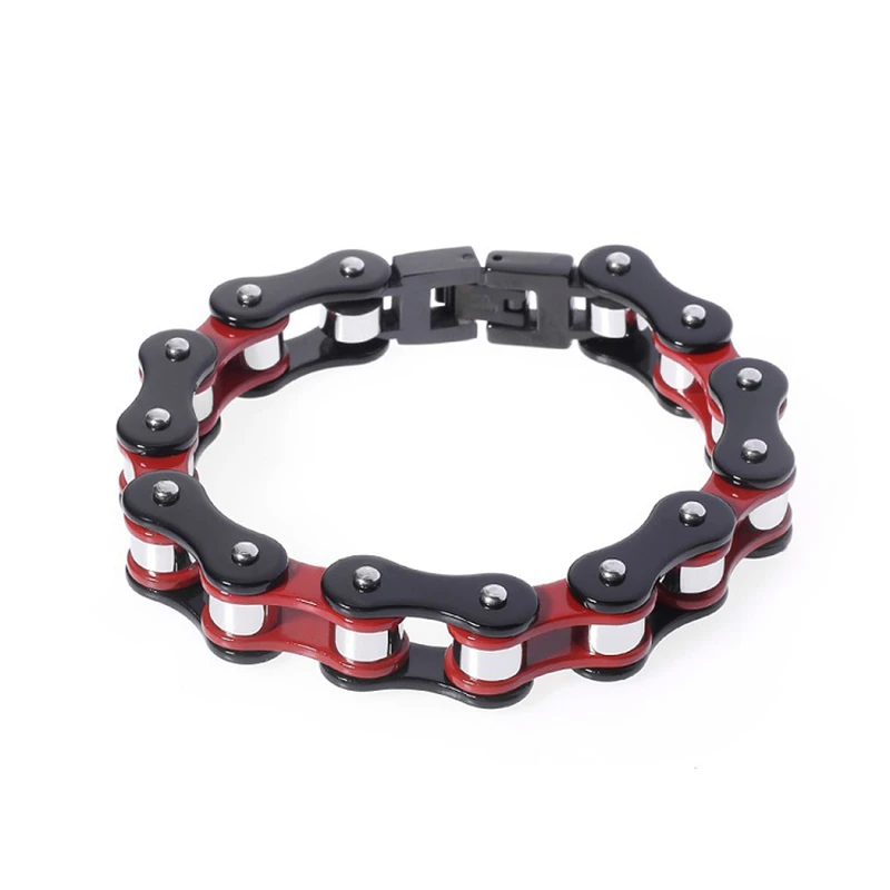 

Jachon Fine Titanium Steel Bicycle Bracelet Personality Motorcycle Chain 23CM Black And Red Color Unisex Bracelet