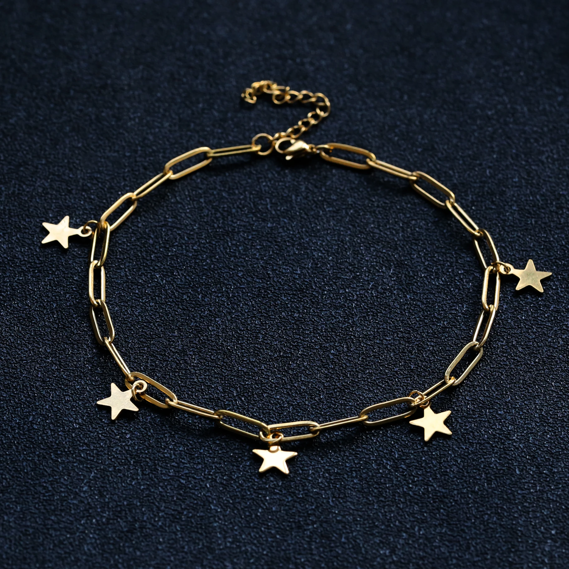 

Elegant Anklets Bohemian Foot Jewelry Women Stainless Steel 14K 18K Gold Plated Ladies Star Charm Anklet, Gold sliver