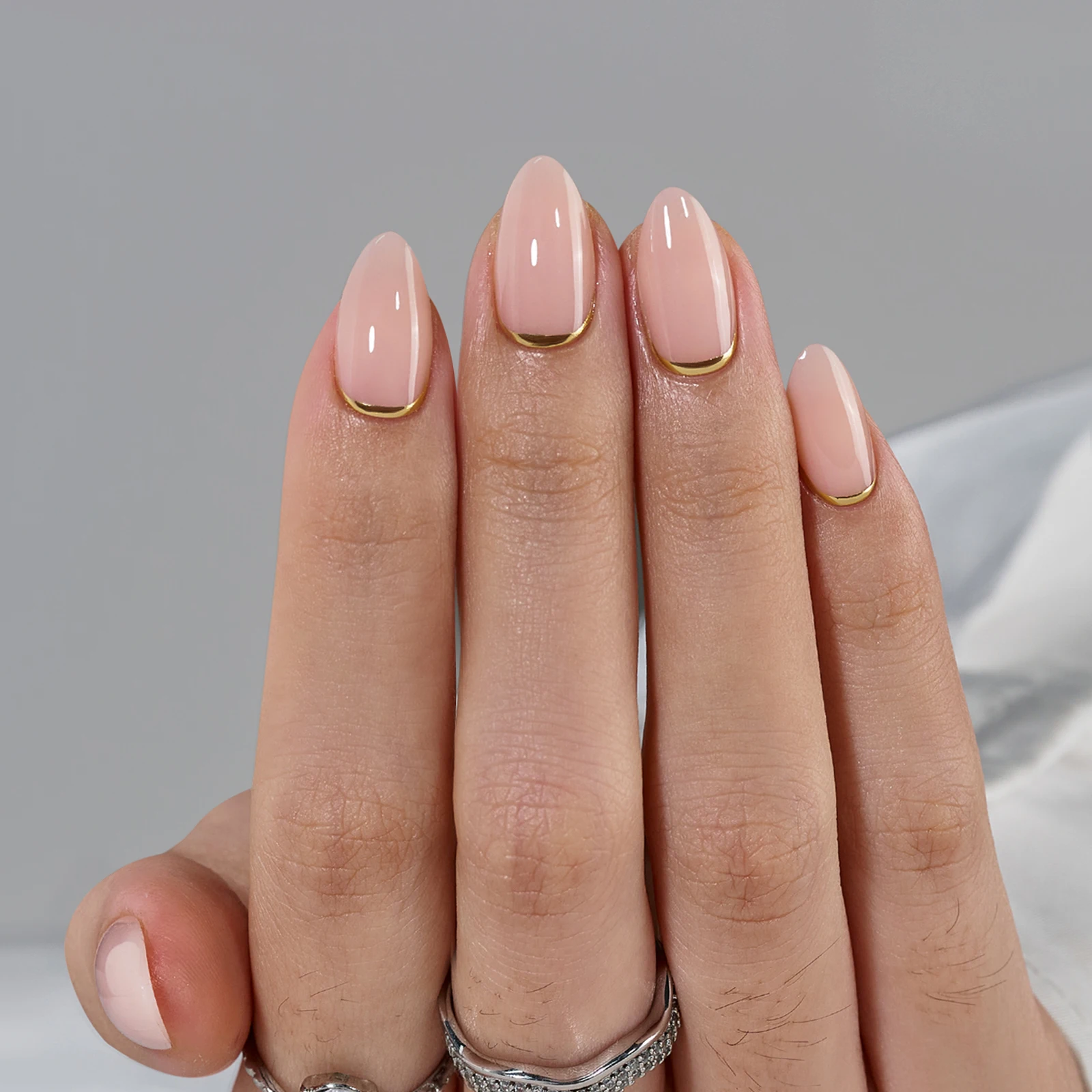 

30pcs Nude Gel Press On Nails Set Short Almond False Nails Gel X Tip Solid Gold Acrylic Press On Nails Supplies