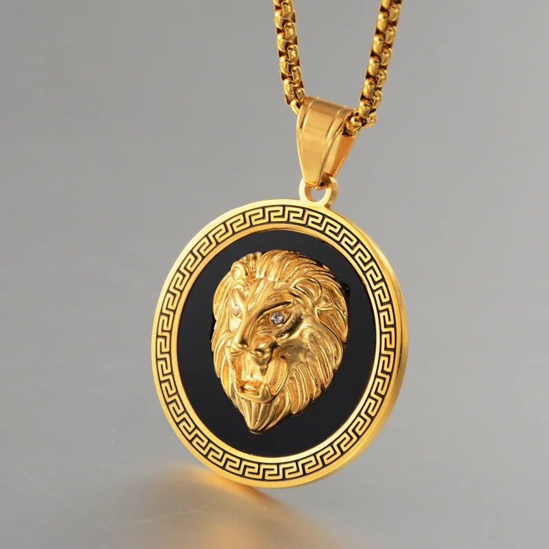 Wholesale Men Necklace Lion King Pendant Necklace Men Fashion Punk Gold Lion Necklace Stainless Steel