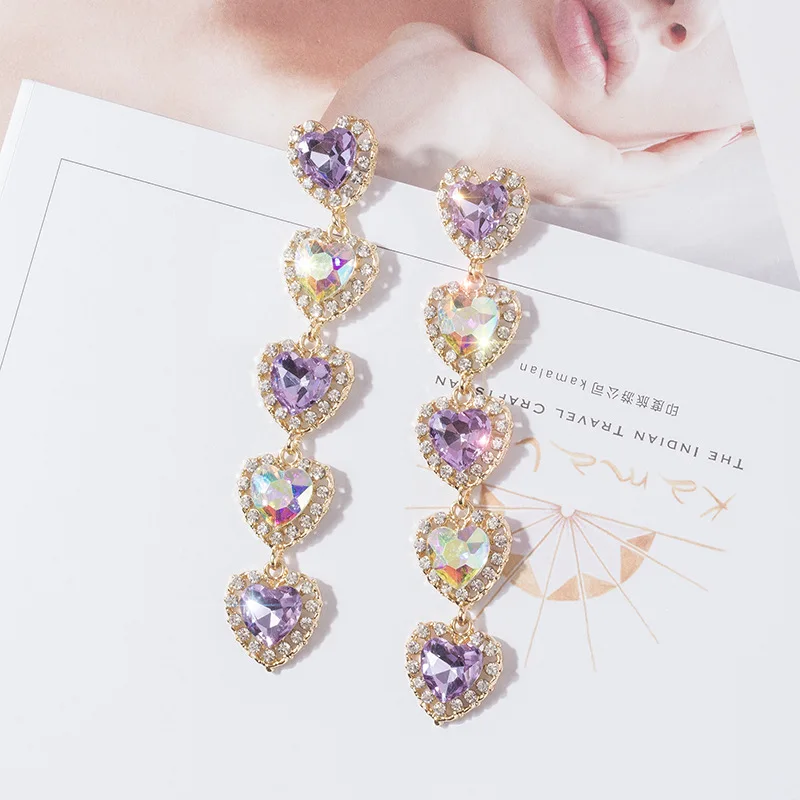 

2020 diamond long heart pendant earrings double color fashion earrings children princess rhinestone earrings