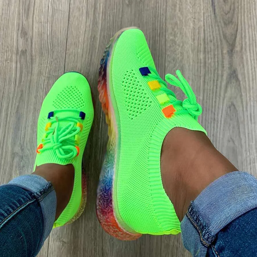 

Wholesale Big Size 43 Light Weight Breathable Knitting Upper Women Tennis Shoes Ladies Sneakers Casual Sports Shoes Lace Up, White pink green