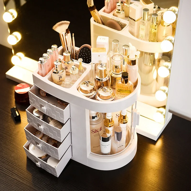 

Modern Jewelry and Skin Care Products Rack with 3 Drawers Cosmetic Storage Plastic Display Box makeup storage organizer, White
