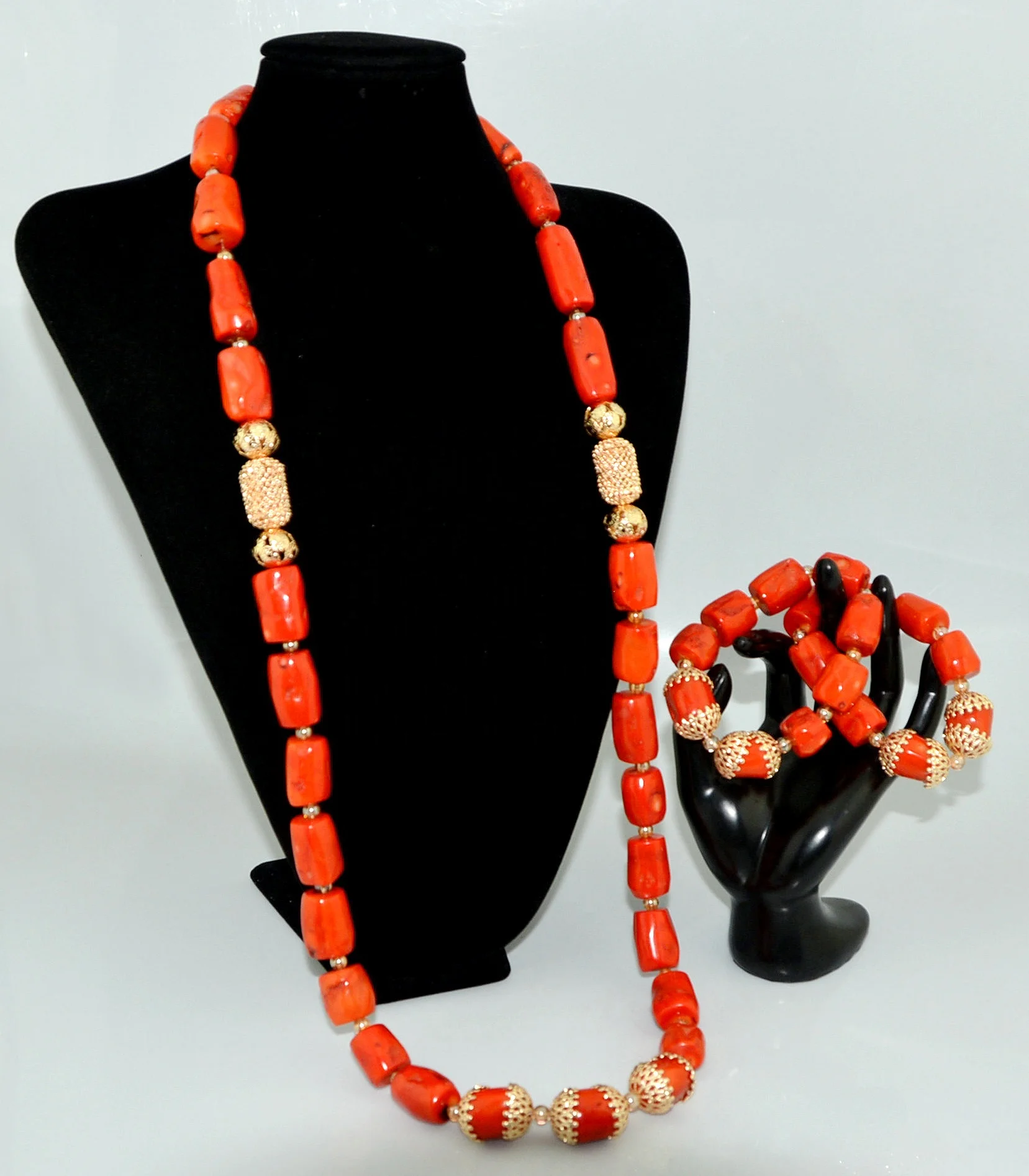 

Mikemaycall Elegant Africa beads jewelry sets/Nigeria coral beads necklace in gold color made in China JB783, Coral,silver,white,green