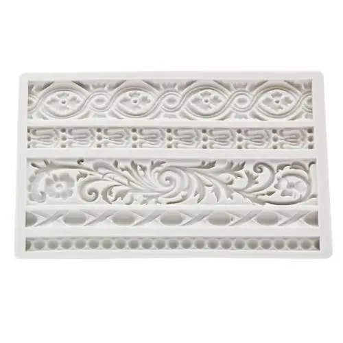 

DIY Baroque scroll embossed cake border silicone mold rolling lace fondant flower mold cushion European frame cake, White