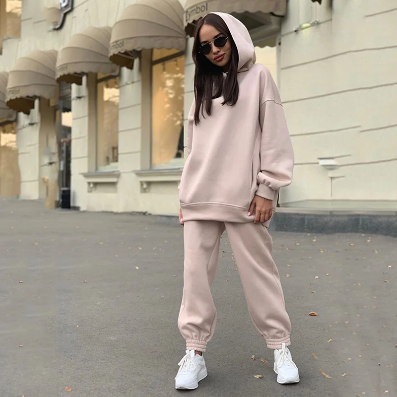 

New Fashion Women Solid Color Hoodie Tracksuit Jogging Woman Casual Two Piece Sweatsuit Set