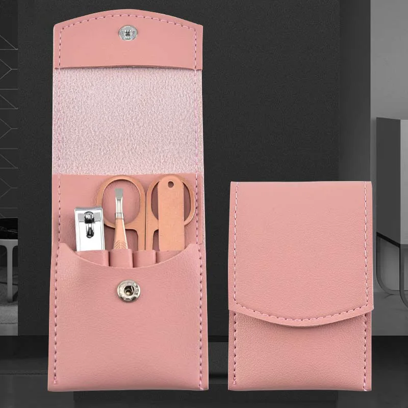 

4pcs Top Quality Custom Pink PU Bag Professional French Rose Gold Manicure Set for Girls, Customized color