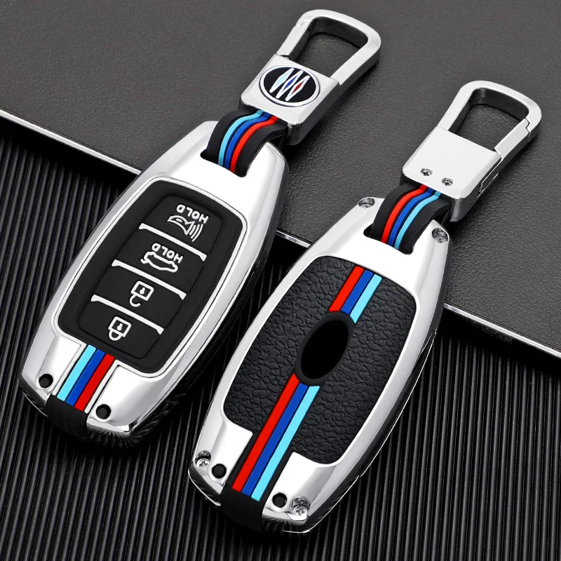 Fashion Zinc Alloy Car Key Case Cover Holder For Hyundai KONA KAUAI Solaris Azera Elantra Grandeur IG Accent Santa Fe Keychain