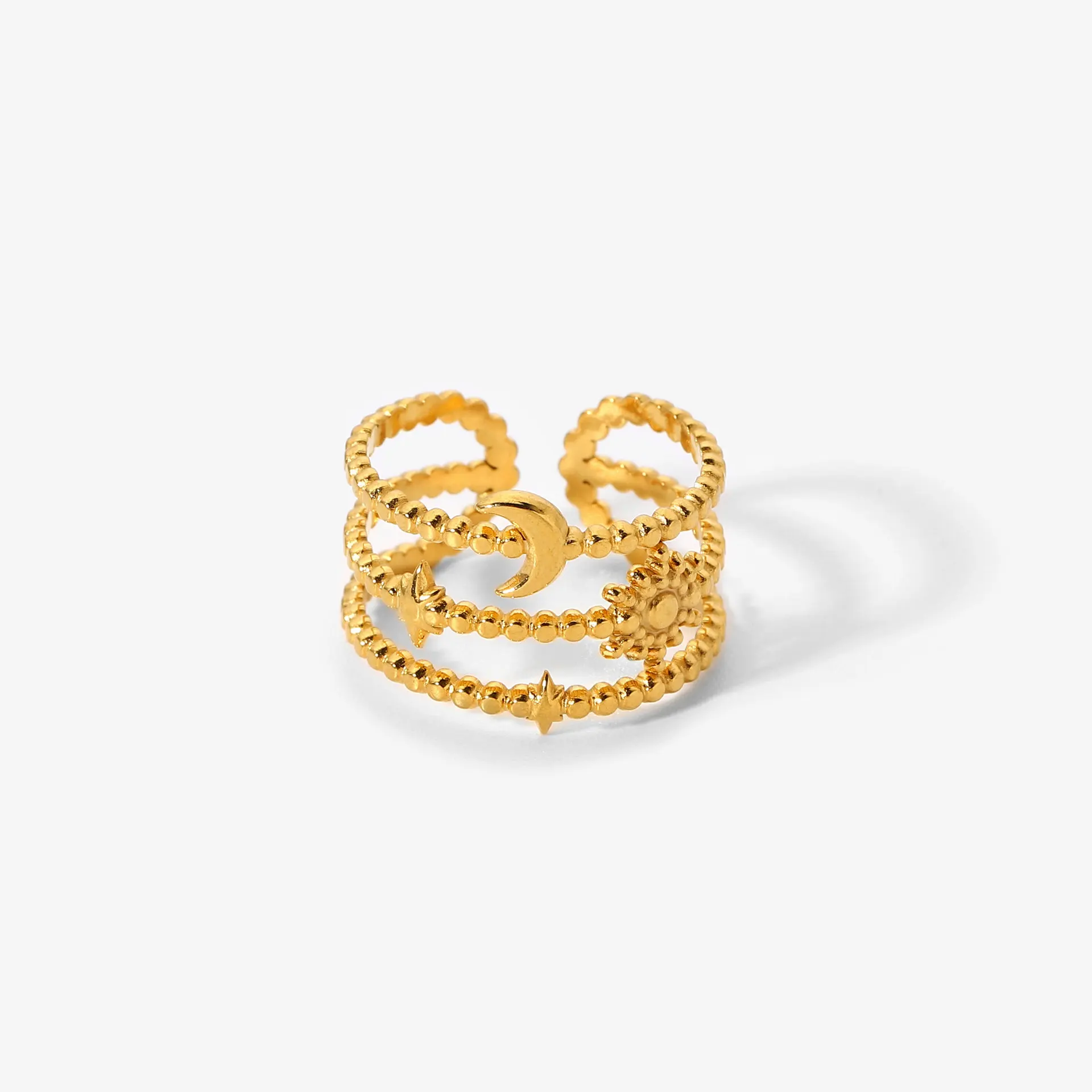 

2021 fashion new women's stainless steel 18K gold-plated open ring sun and moon design personality French jewelry