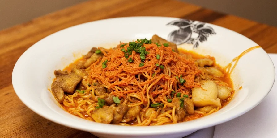 Red chili flakes sprinkled over ramen