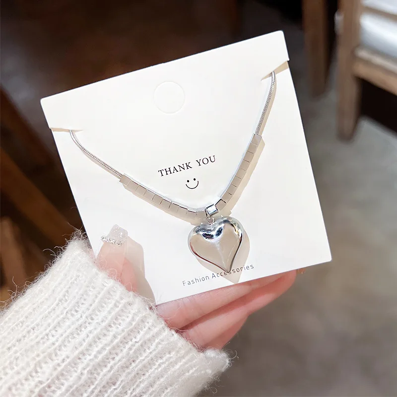 

High Quality Shiny Heart Pendant Necklace Simple Heart Pendant Titanium Steel Necklace For Women