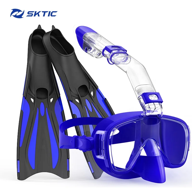 

SKTIC Purple 180 Panoramic View Snorkel Mask With Long fins Rubber fins Silicone Fins Anti-Fog Anti-Leak Dry Top Snorkel Mask