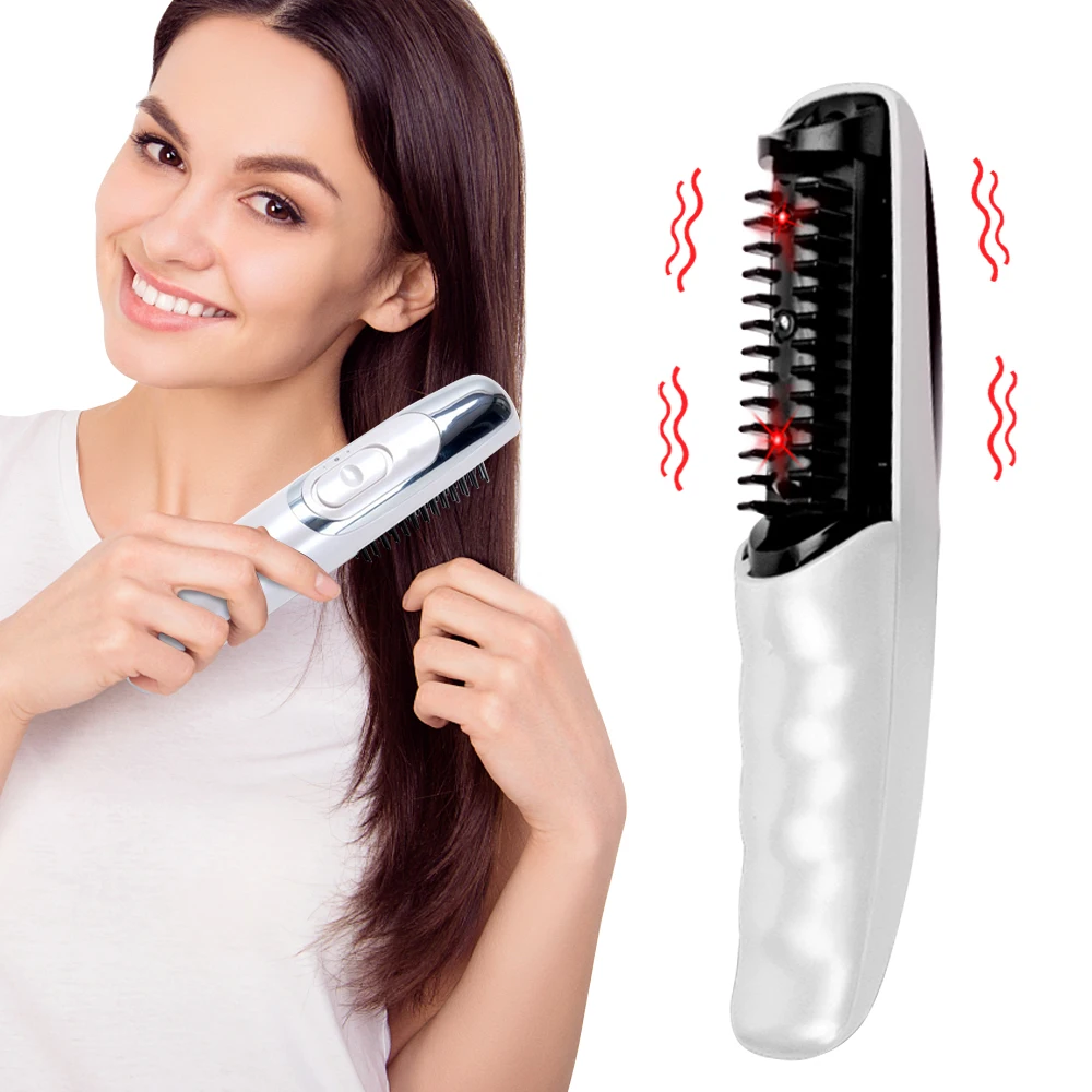 

Mini Hair Beard Straightening Growth Comb Brush Portable Ceramic Electric Ionic Massage Hair Brush, White